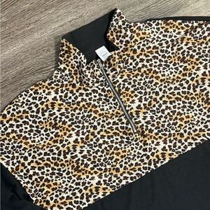 Leopard Print Zip-Up Quarter Zip Long‎ Sleeve Top Animal Print